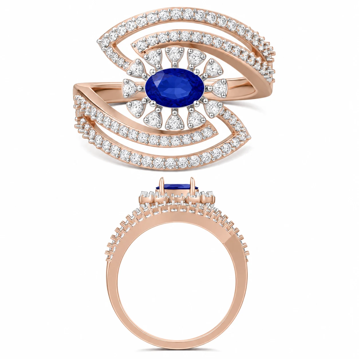 Nile ring design inspiration with a blue centre stone